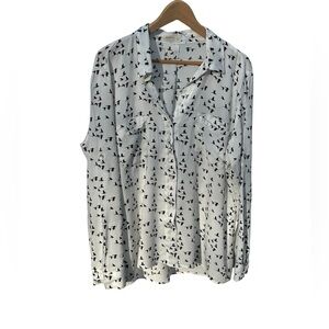 Just Living Black & White Bird  Patterned Button Down Shirt
